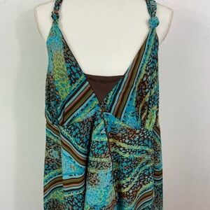 Y2K Babydoll Asymmetrical Hem MIDI Dress Sheer Slip Ruffle Sz 14 Forest Fairy